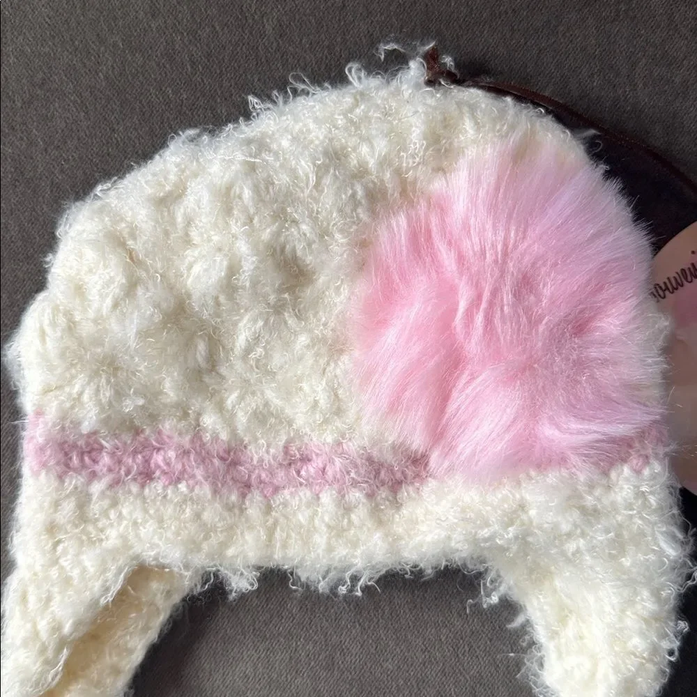 Daisy Baby Girls Infant Beanie Hat White Pink Photography 0-6 months NEW